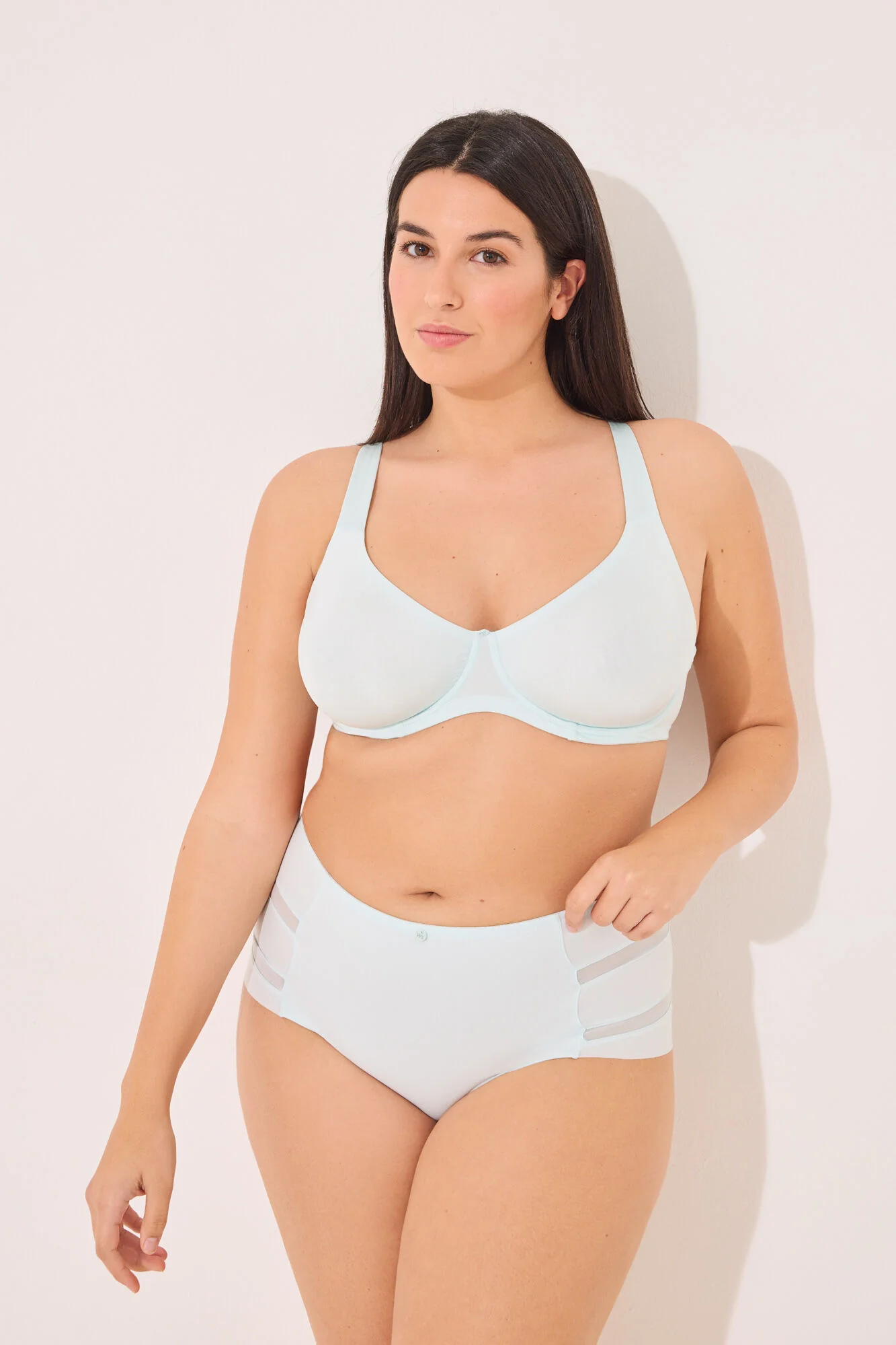Classic high- panty in microfibre and blue tulle - Image 4