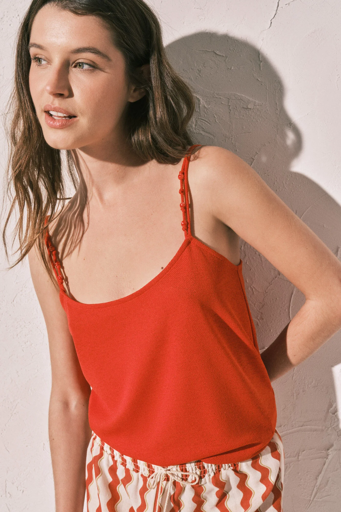 Coral thin strap vest top