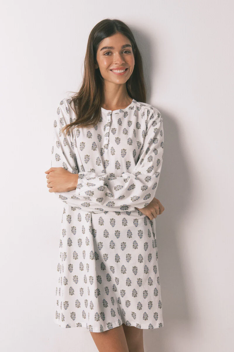 Cotton floral short nightgown - Image 3