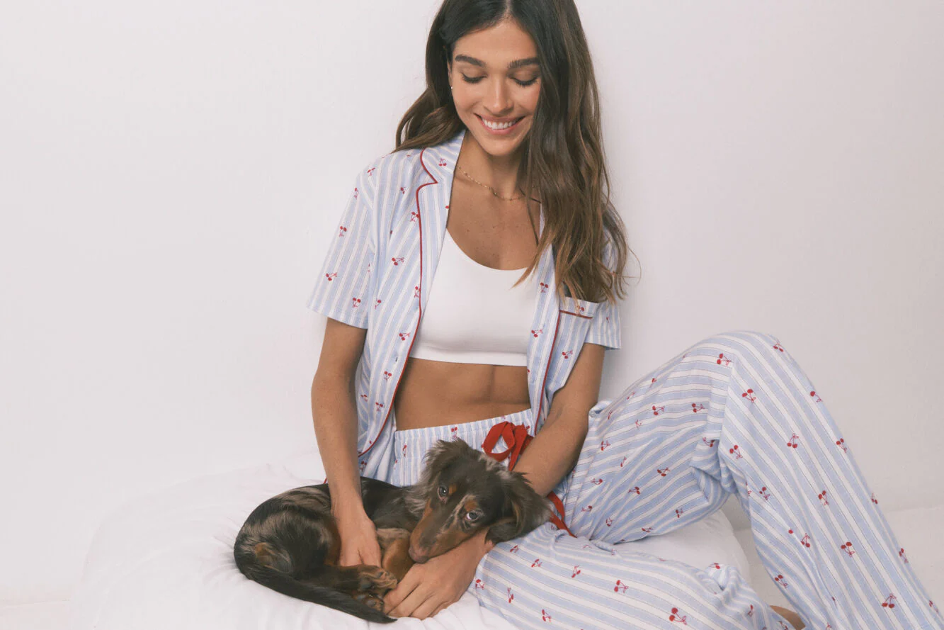 Cotton striped cherry print classic pyjamas - Image 5