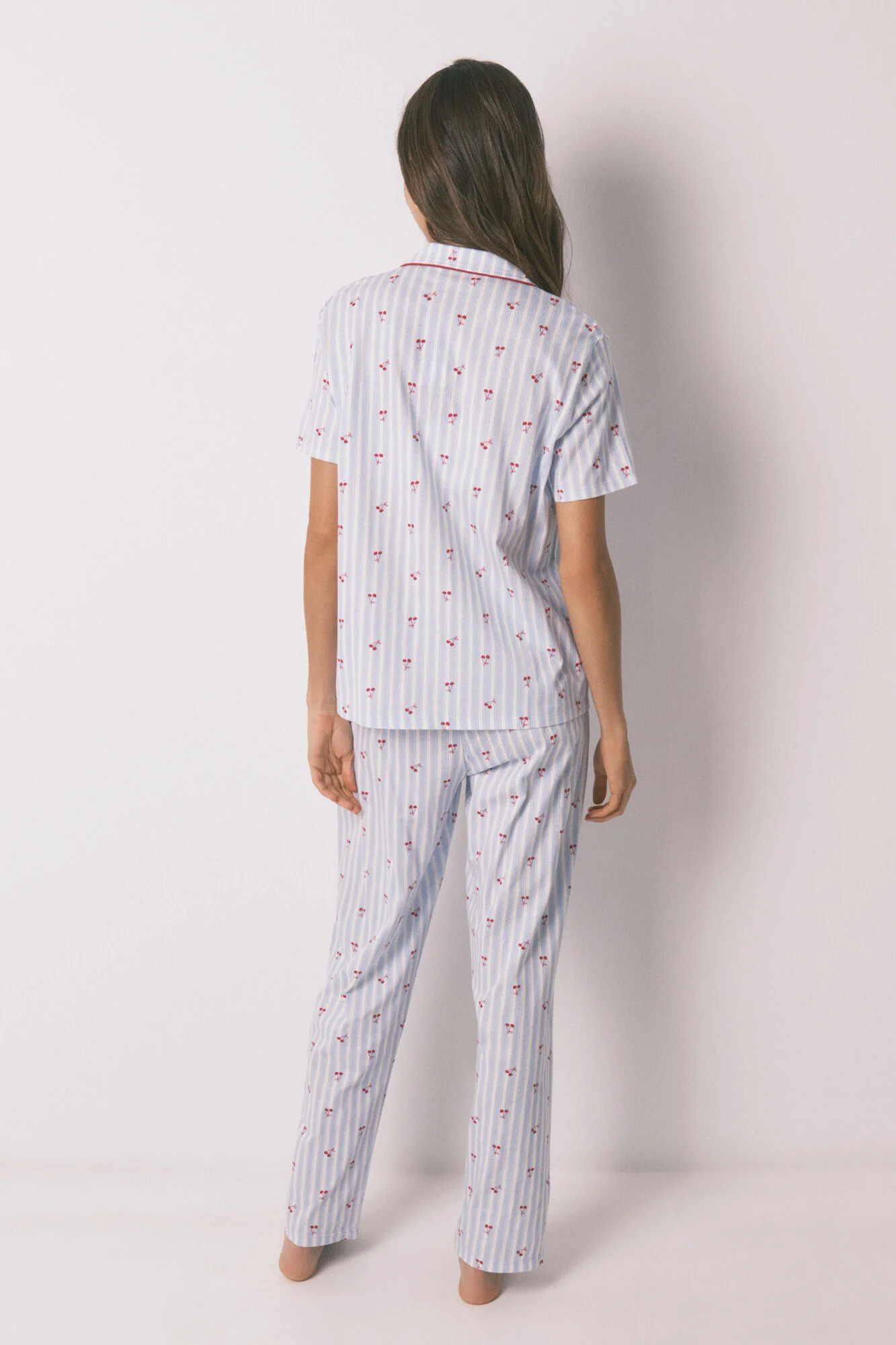 Cotton striped cherry print classic pyjamas - Image 7