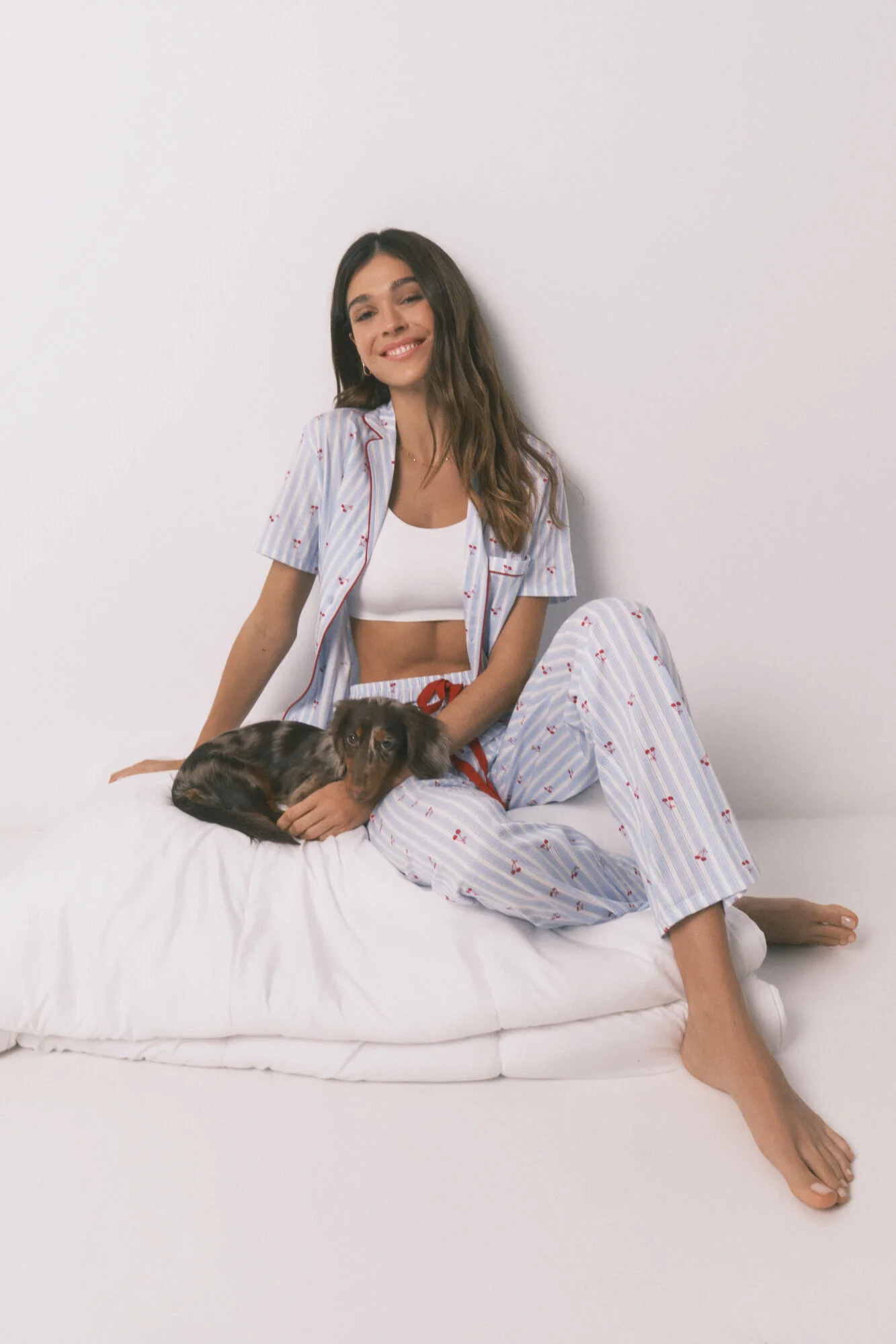 Cotton striped cherry print classic pyjamas - Image 8
