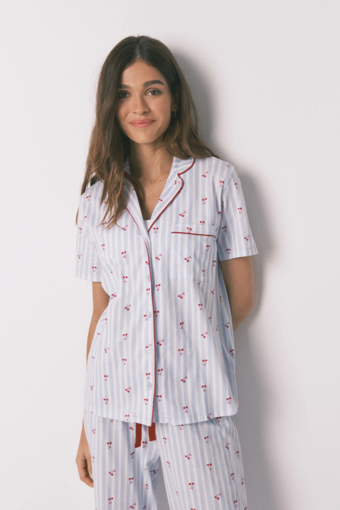 Cotton striped cherry print classic pyjamas - Image 9