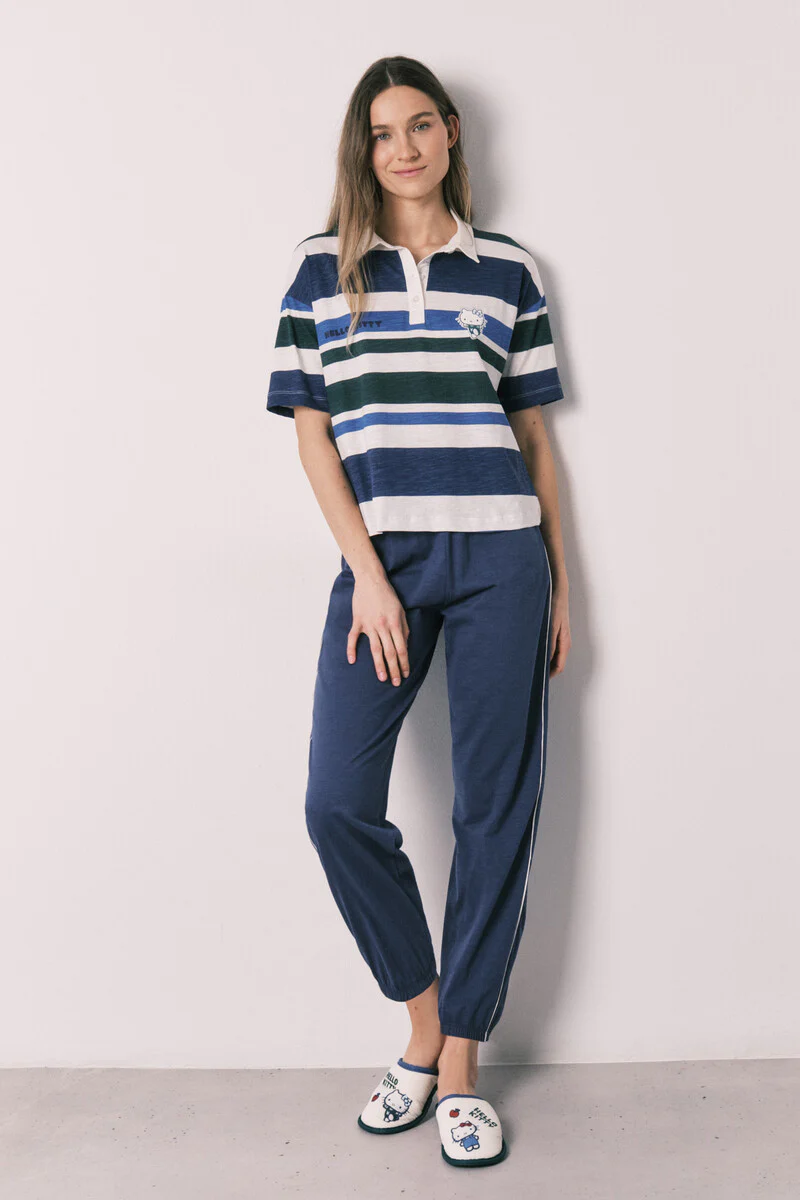 Cotton striped polo short-sleeved pyjamas HELLO KITTY