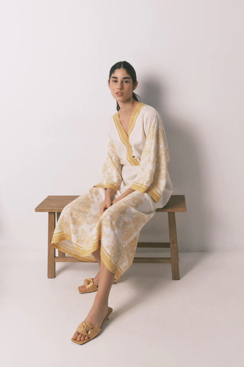 Floral jacquard caftan dress