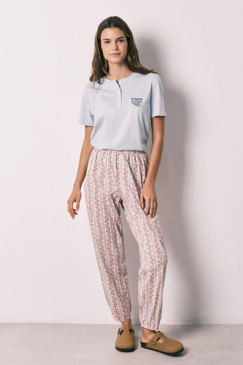 Floral print 100%cotton carrot trousers