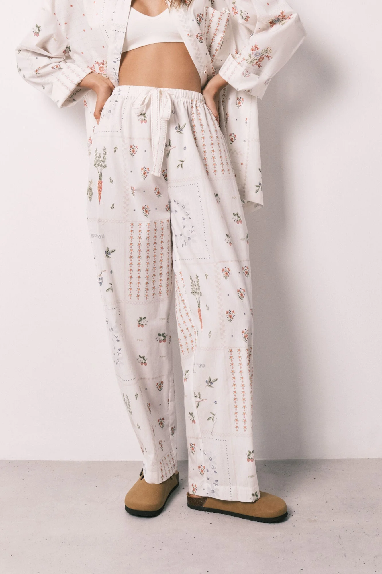 Floral print 100% cotton long trousers - Image 2