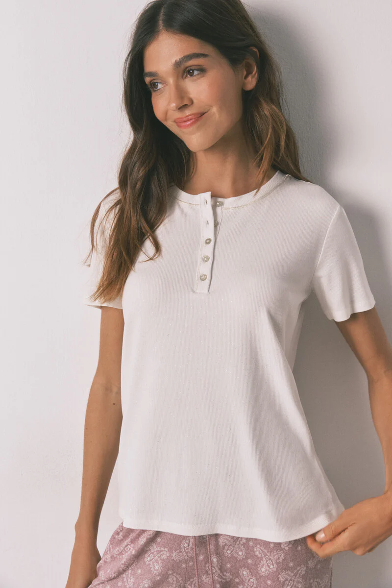 Glossy white viscose short sleeve T-shirt