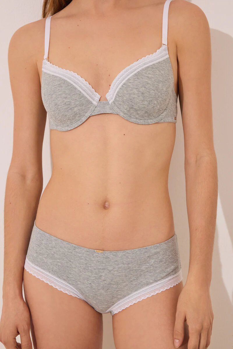 Gray lace ribbed cotton boxers panty - Image 3