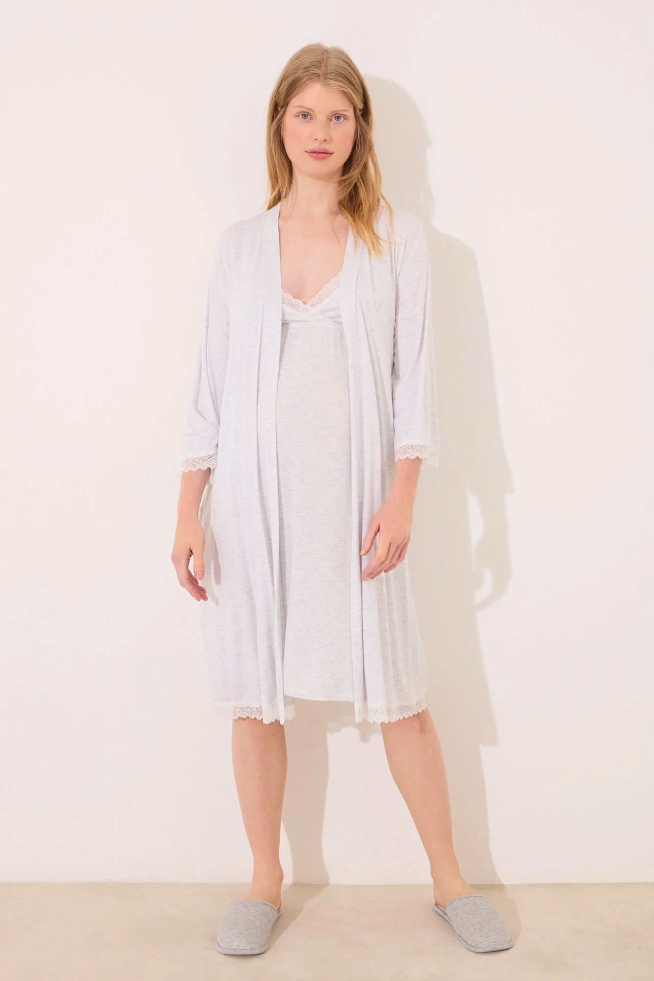 Gray soft touch " maternity " midi robe - Image 2
