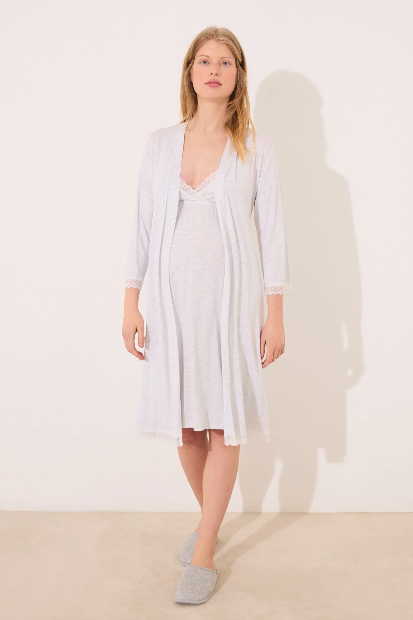 Gray soft touch " maternity " midi robe - Image 5