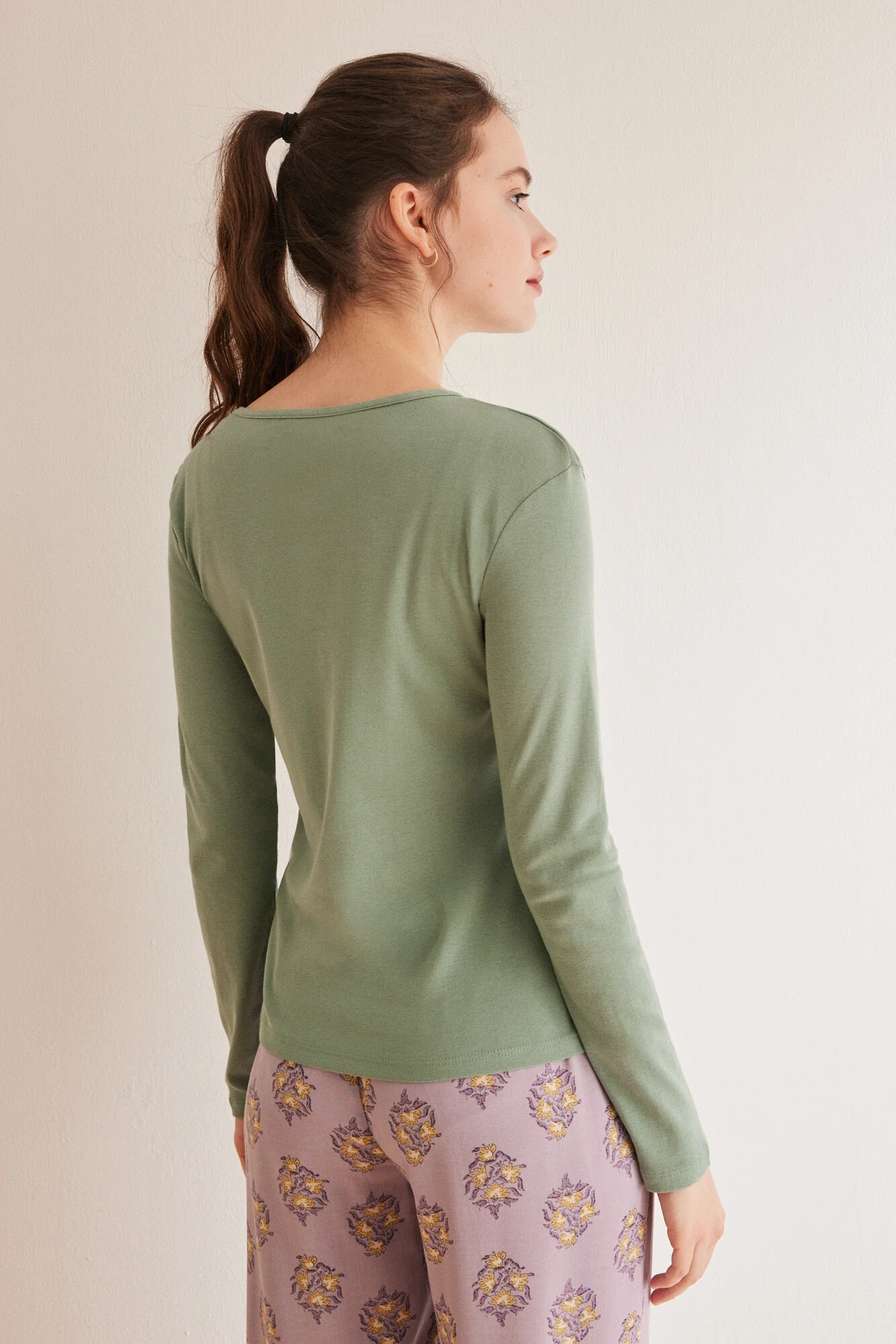 Green 100% cotton long-sleeved top - Image 3