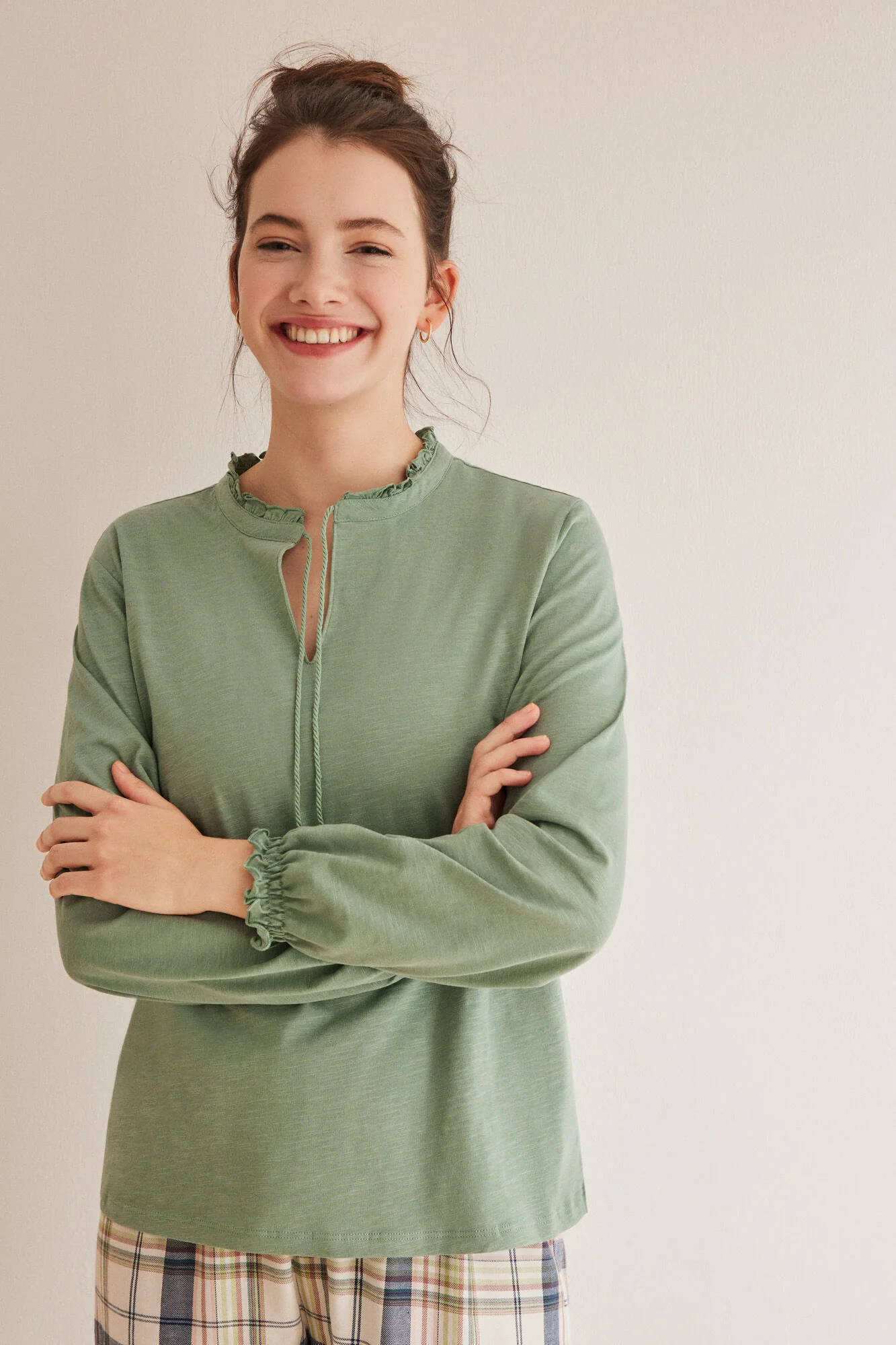 Green 100% cotton long-sleeved top - Image 3