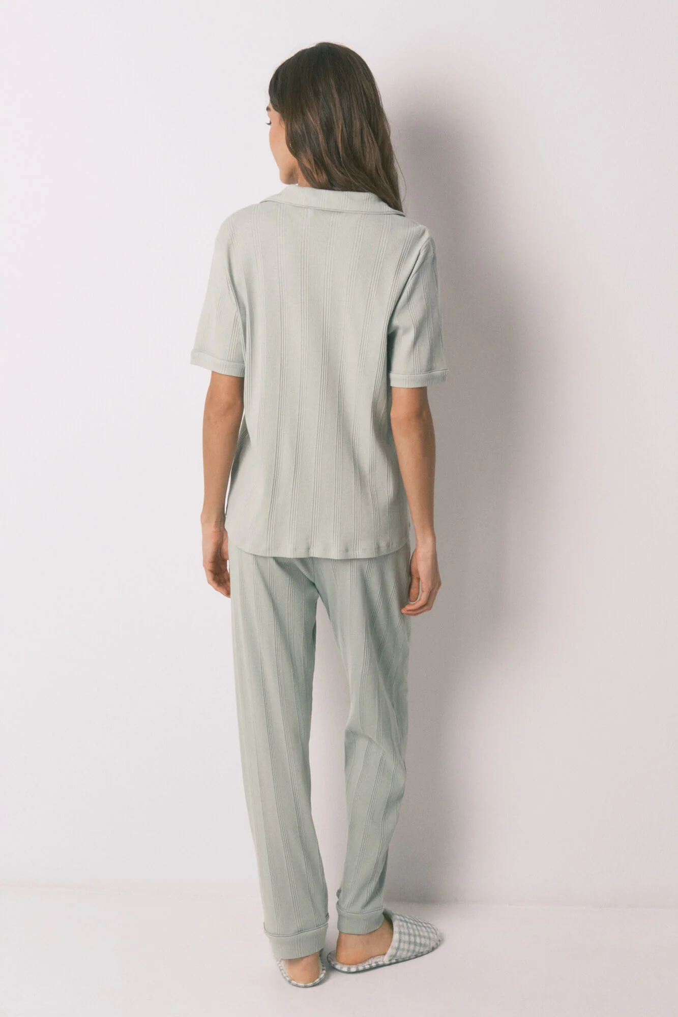 Green cotton ribbed classic pyjamas - Image 2