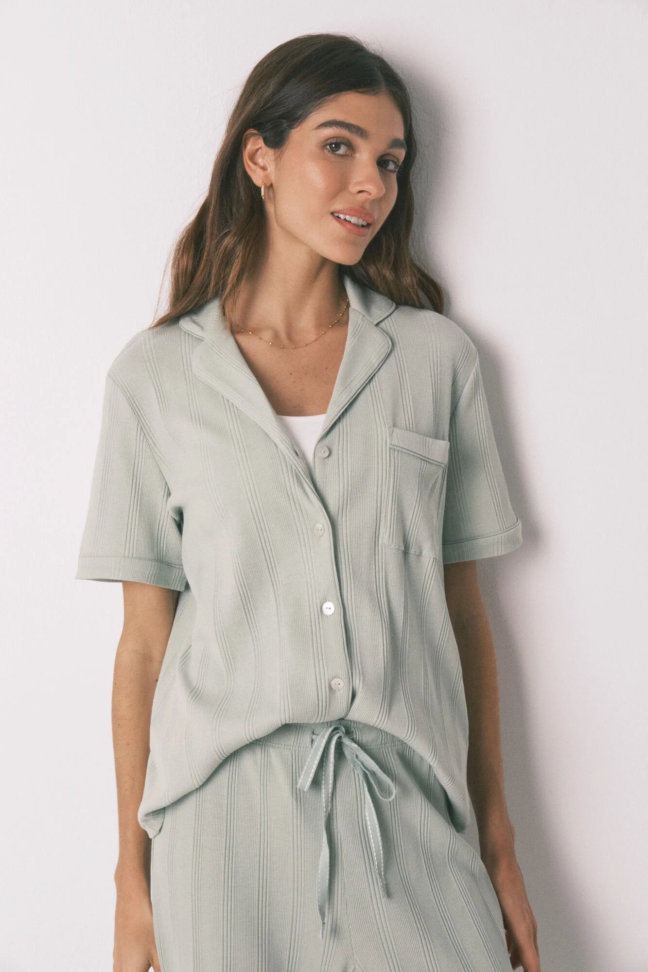 Green cotton ribbed classic pyjamas - Image 3