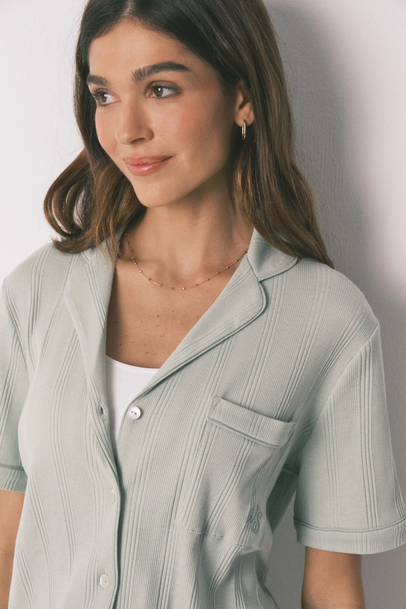 Green cotton ribbed classic pyjamas - Image 5