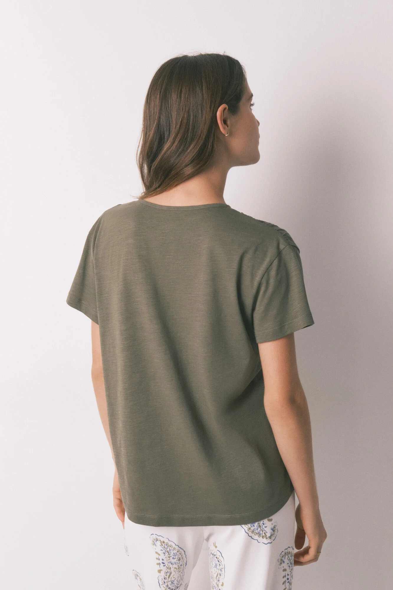 Green cotton ruched short sleeve T-shirt - Image 2