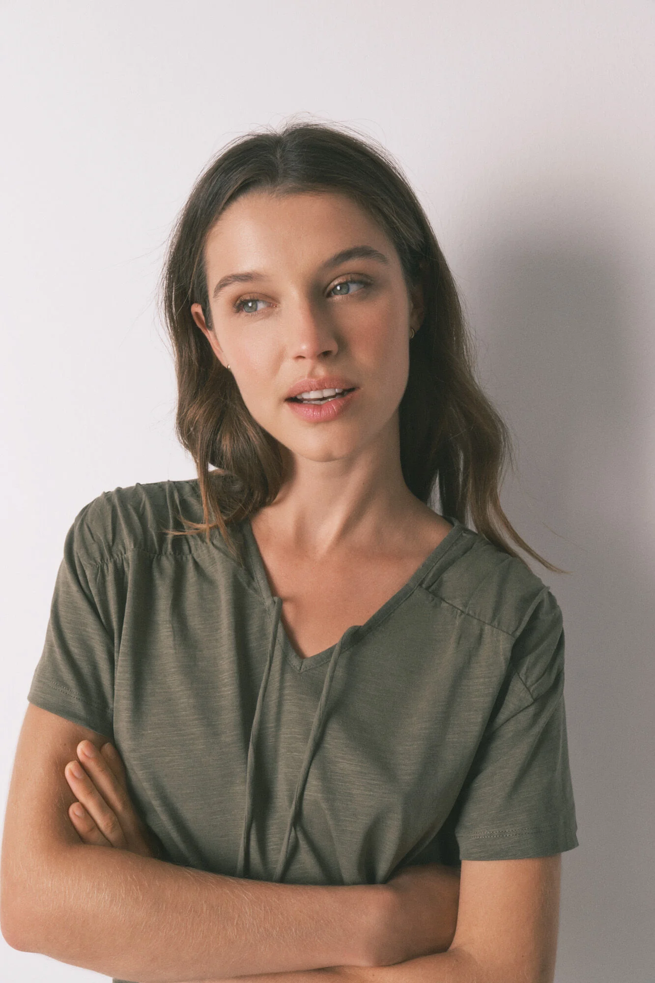 Green cotton ruched short sleeve T-shirt - Image 3