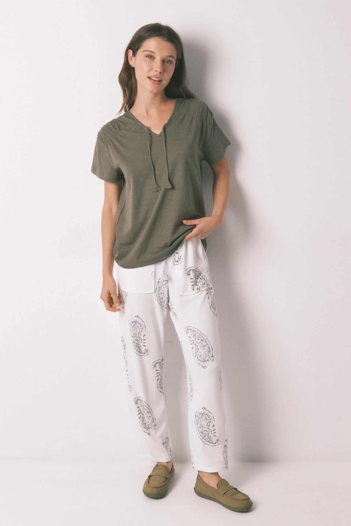 Green cotton ruched short sleeve T-shirt - Image 4
