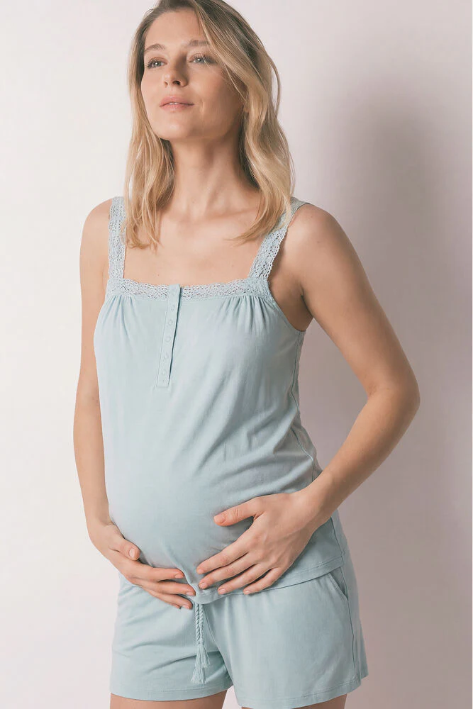 Green cotton short pyjamas maternity - Image 2
