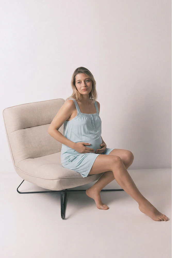 Green cotton short pyjamas maternity - Image 4