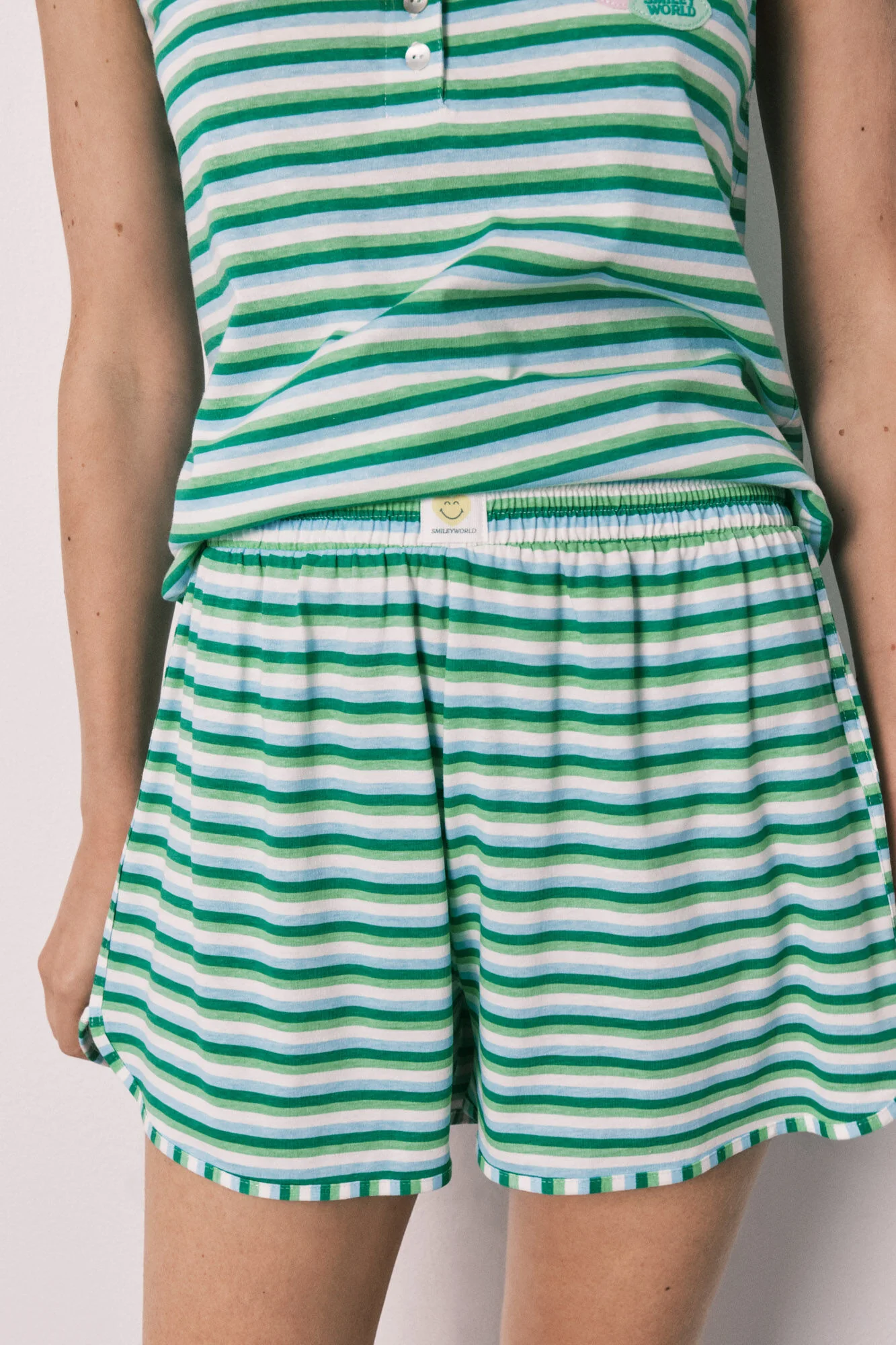 Green cotton striped short pyjamas SmileyWorld® - Image 2
