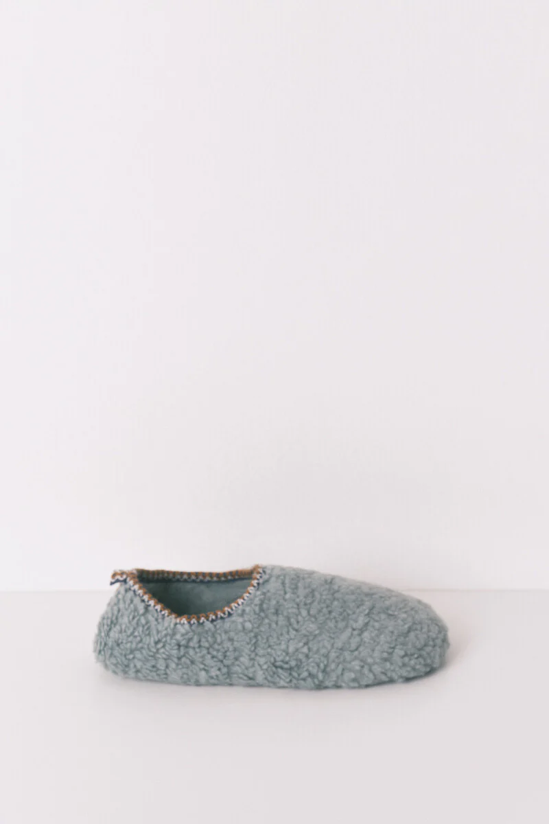 Green faux shearling slippers