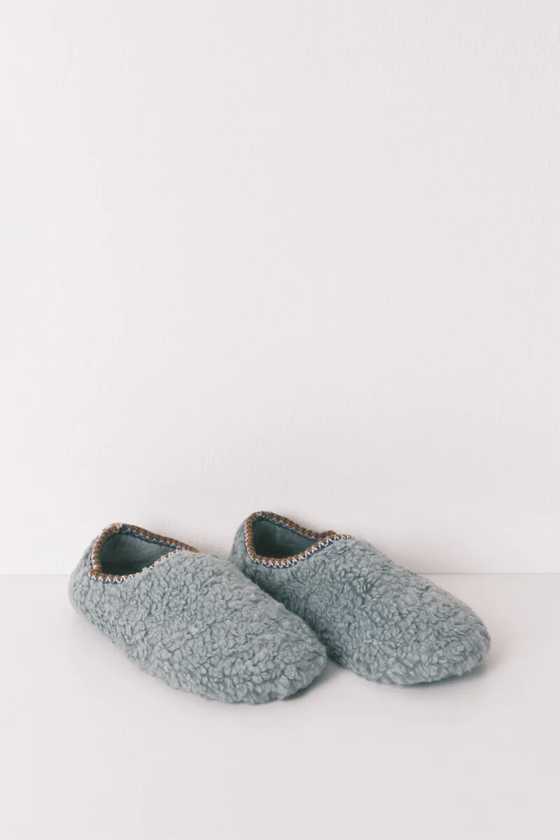 Green faux shearling slippers - Image 2