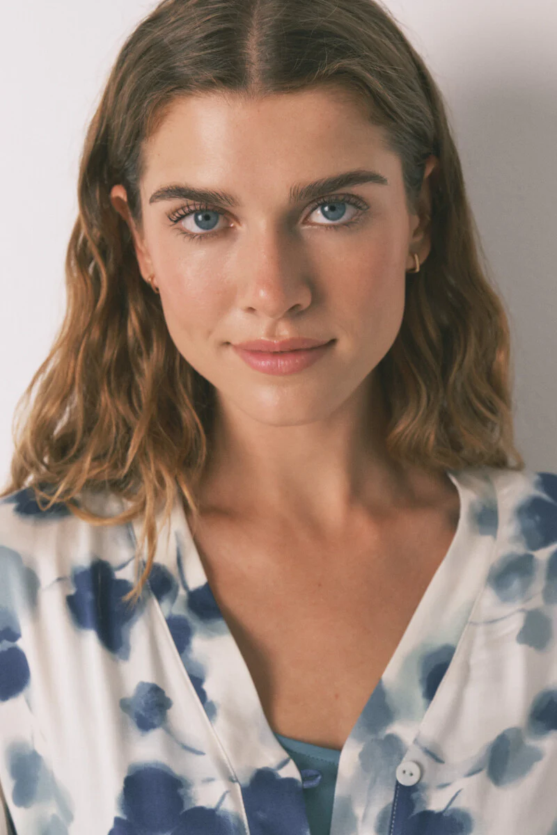 Green floral satin pyjamas set - Image 2