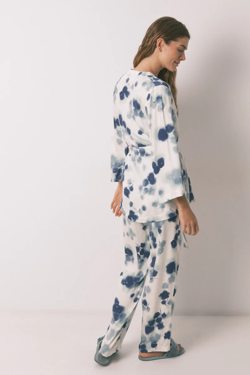 Green floral satin pyjamas set - Image 4