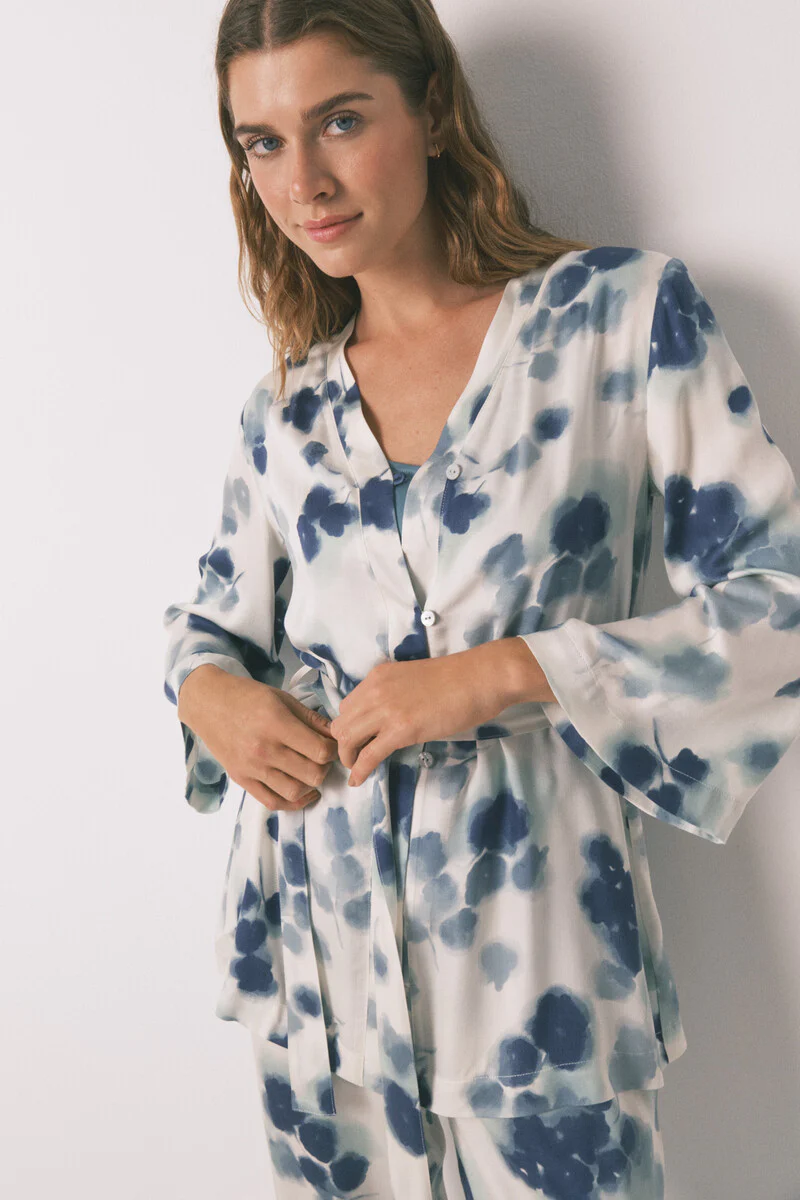 Green floral satin pyjamas set - Image 8