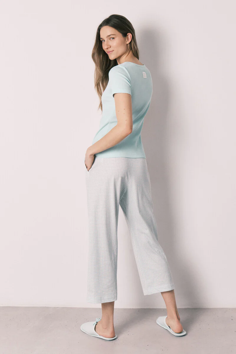 Green gingham short-sleeved pajamas - Image 6