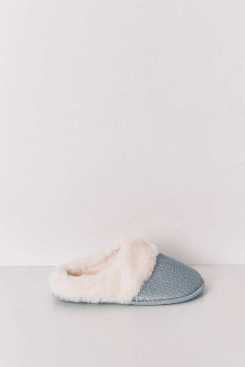 Green lurex fur ribbed slippers