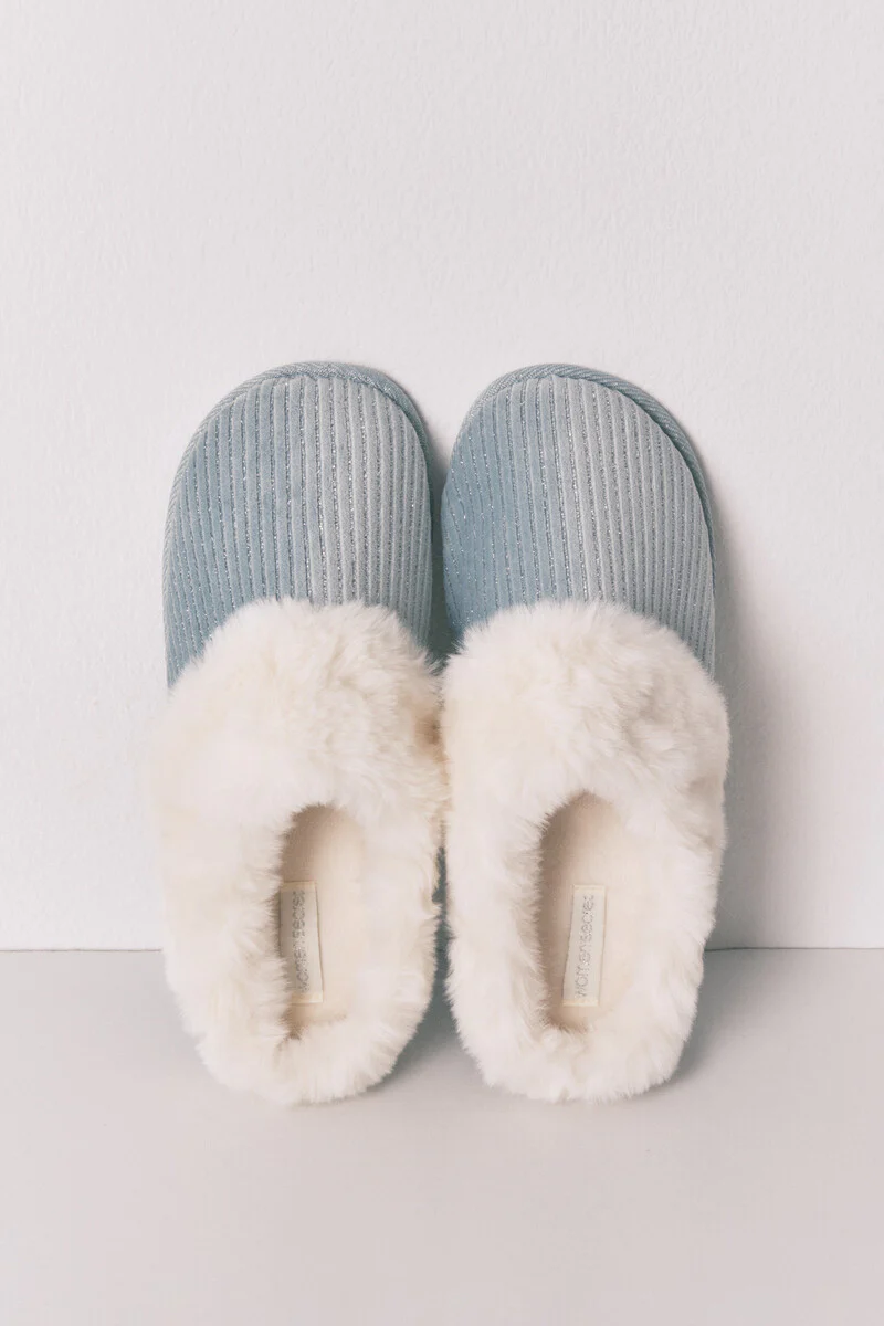Green lurex fur ribbed slippers - Image 2