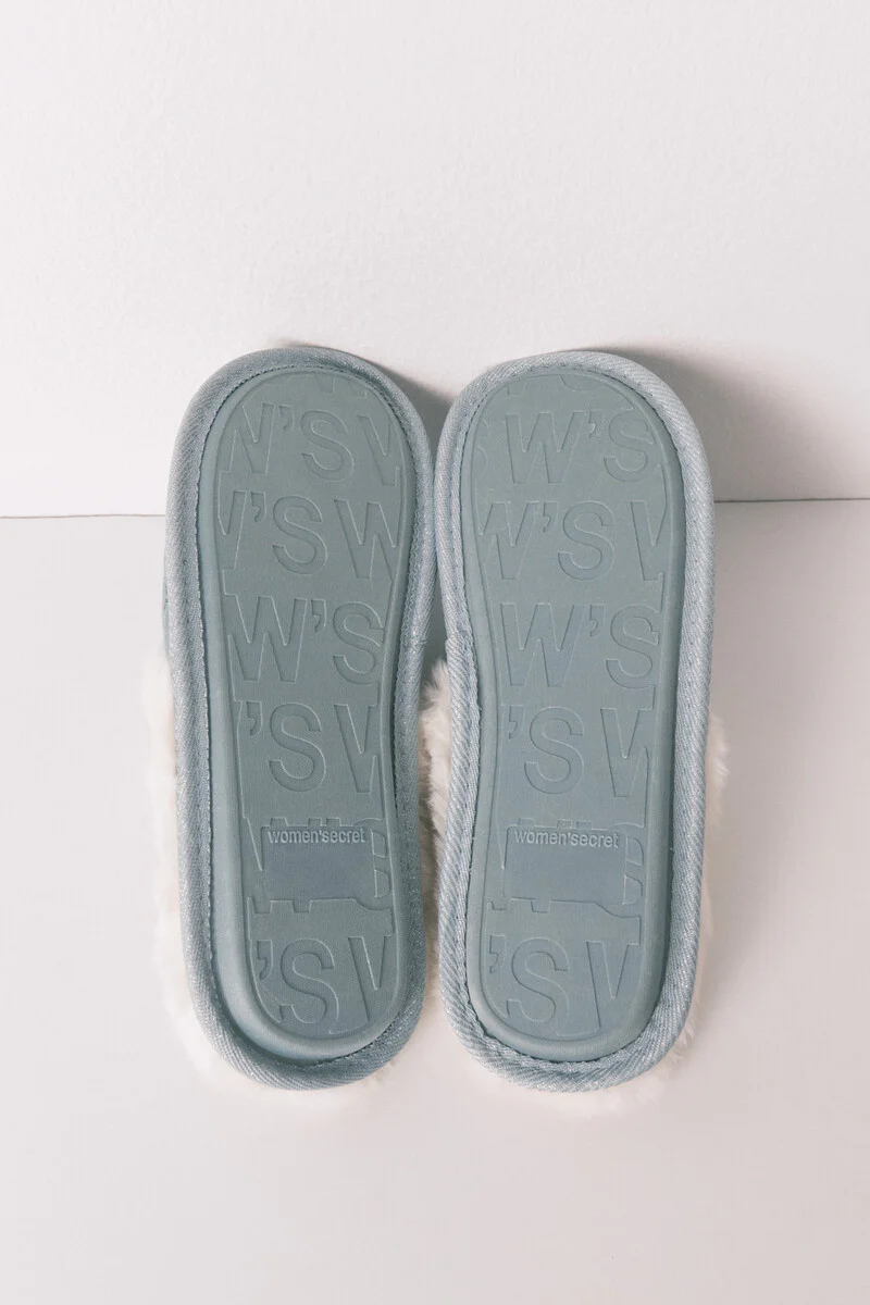 Green lurex fur ribbed slippers - Image 3