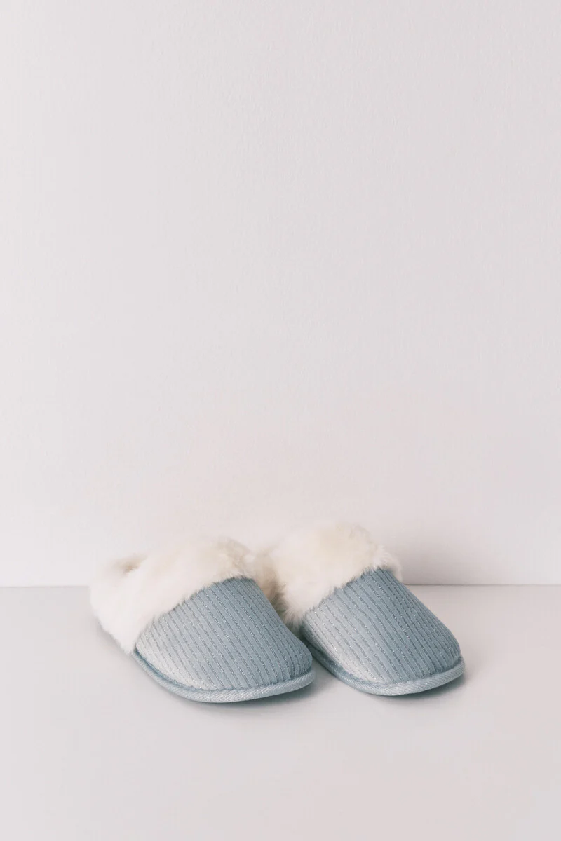 Green lurex fur ribbed slippers - Image 4