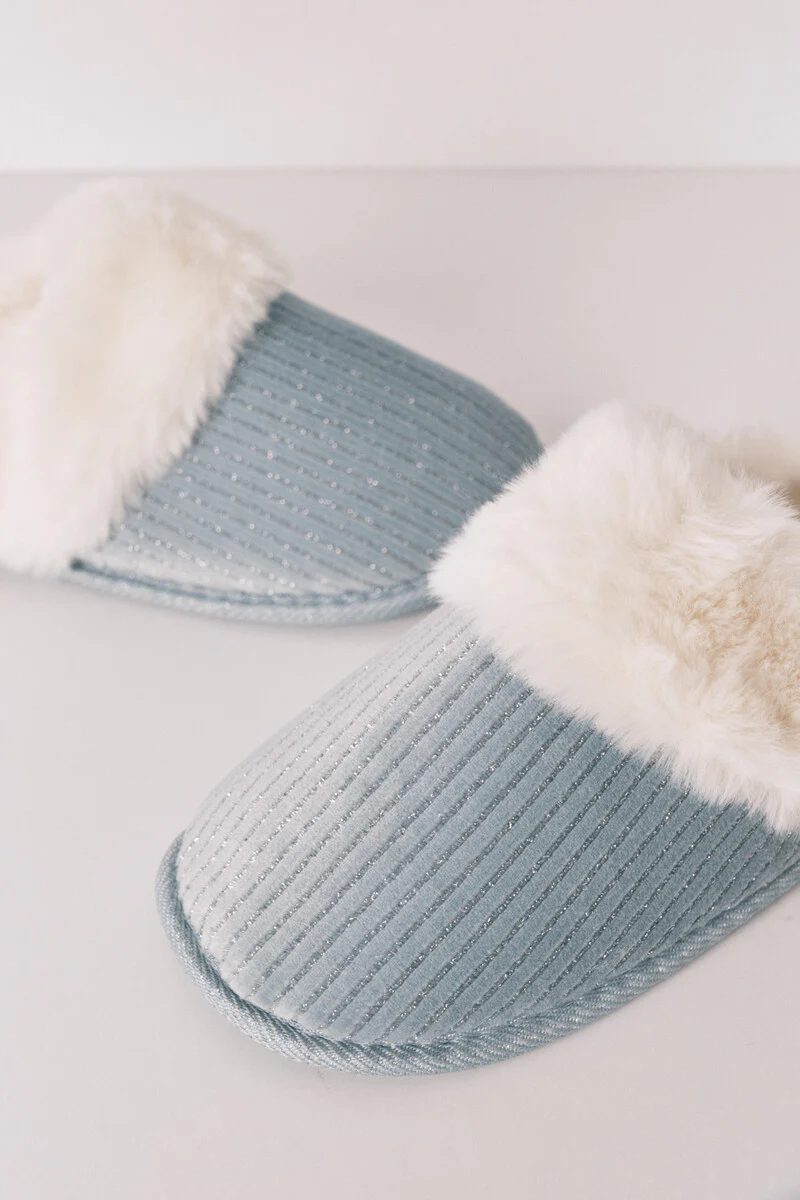 Green lurex fur ribbed slippers - Image 5