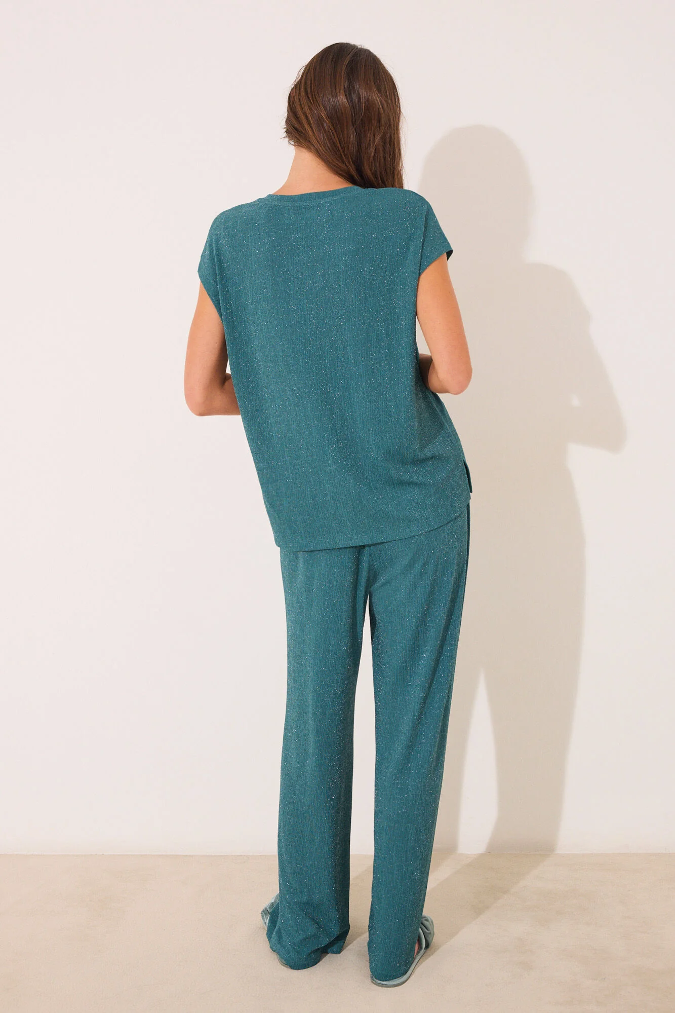 Green lurex t trouser and T-shirt set - Image 3