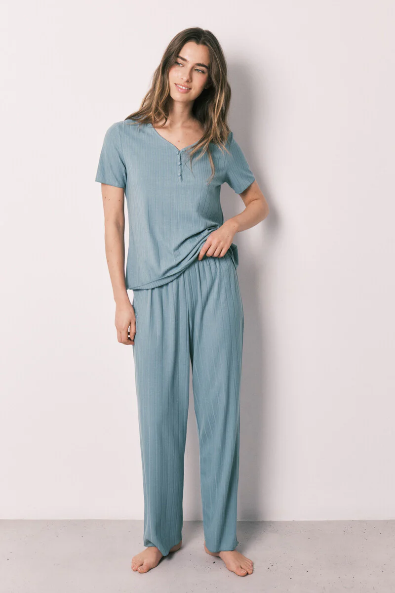 Green pointelle short sleeve pyjamas - Image 2