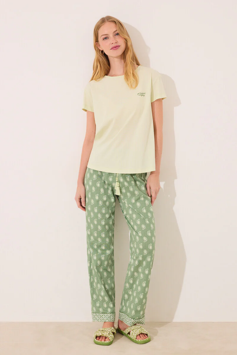 Green print cotton short sleeve pyjamas - Image 2