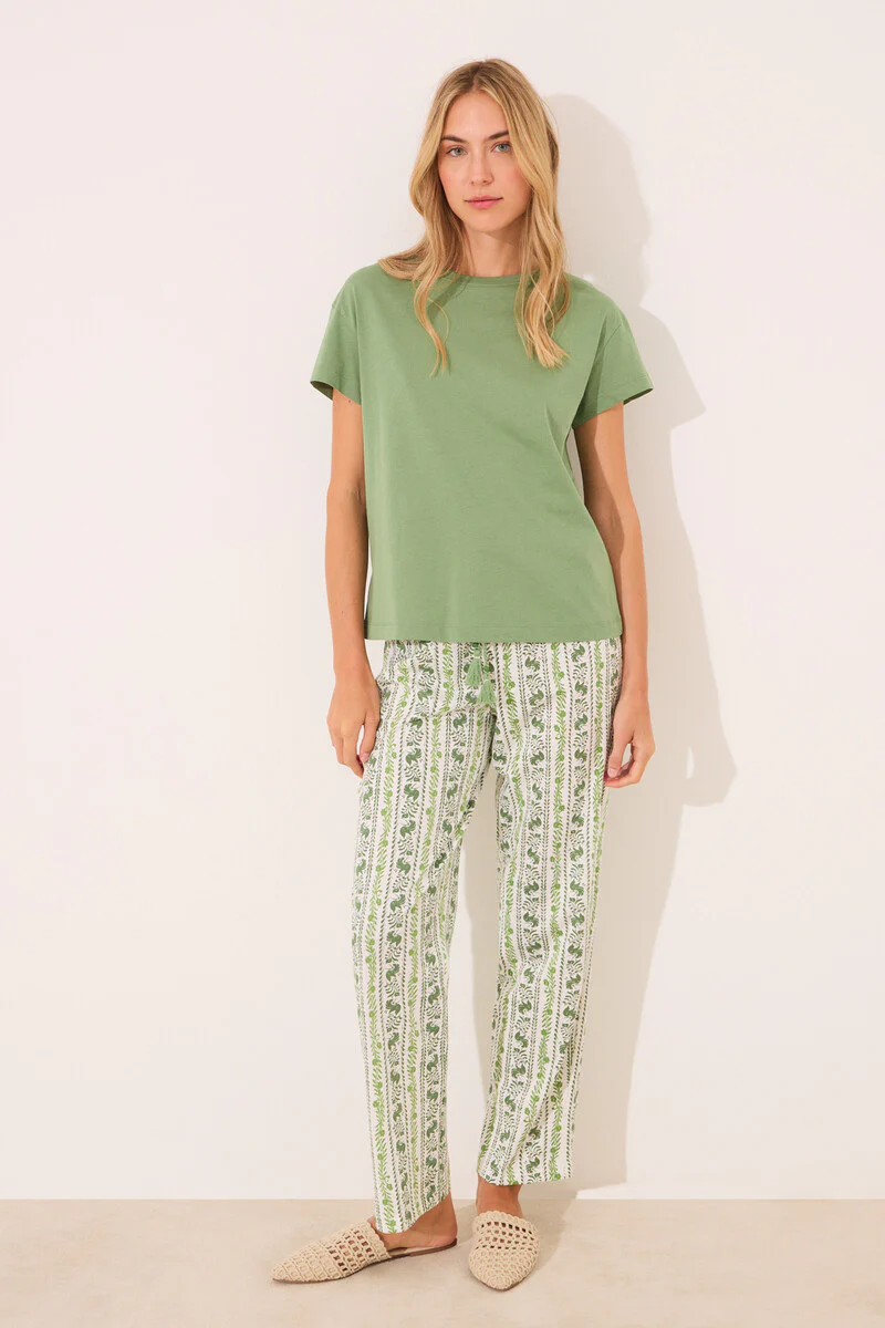 Green print cotton short sleeve pyjamas
