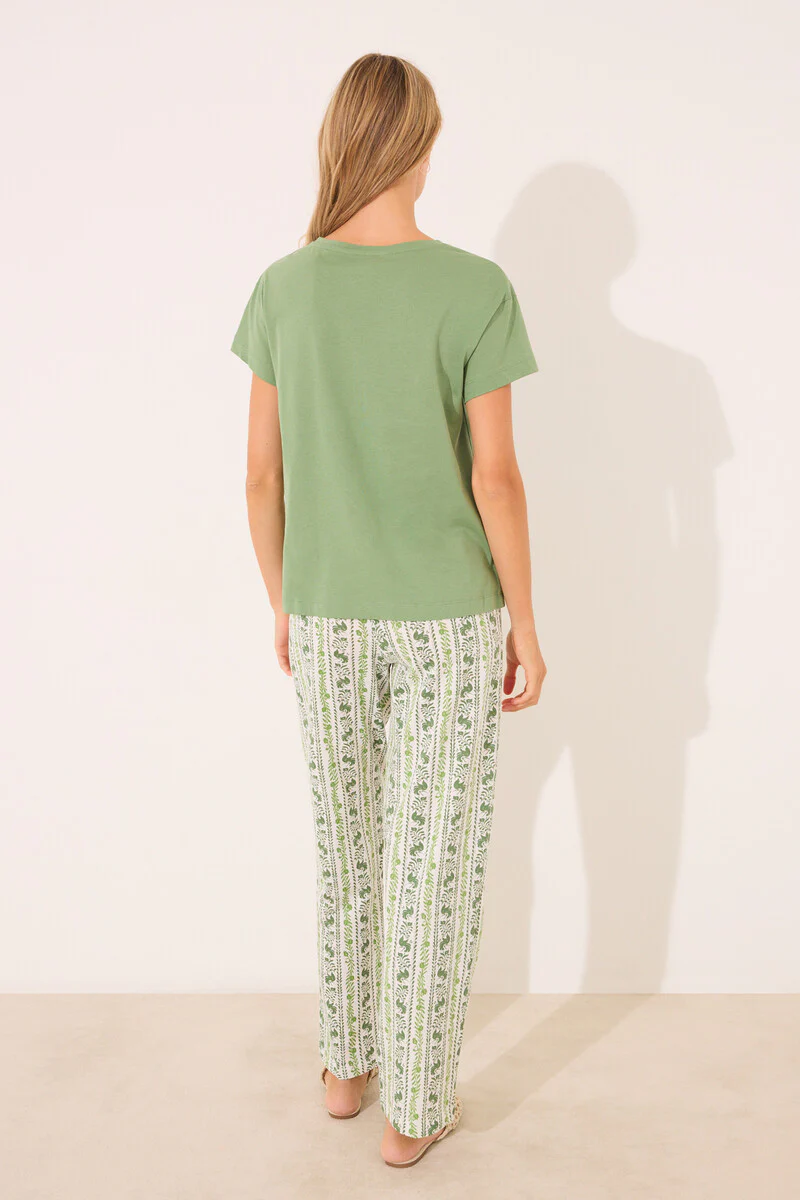 Green print cotton short sleeve pyjamas - Image 2