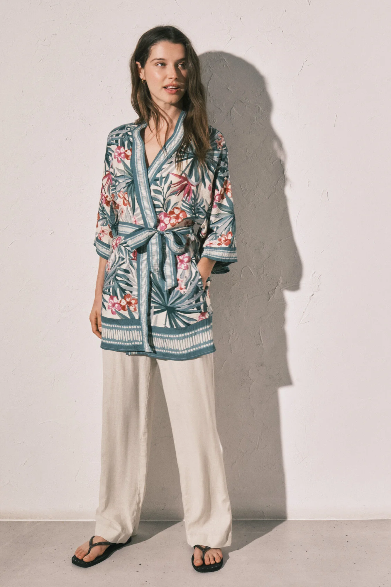 Green print kimono
