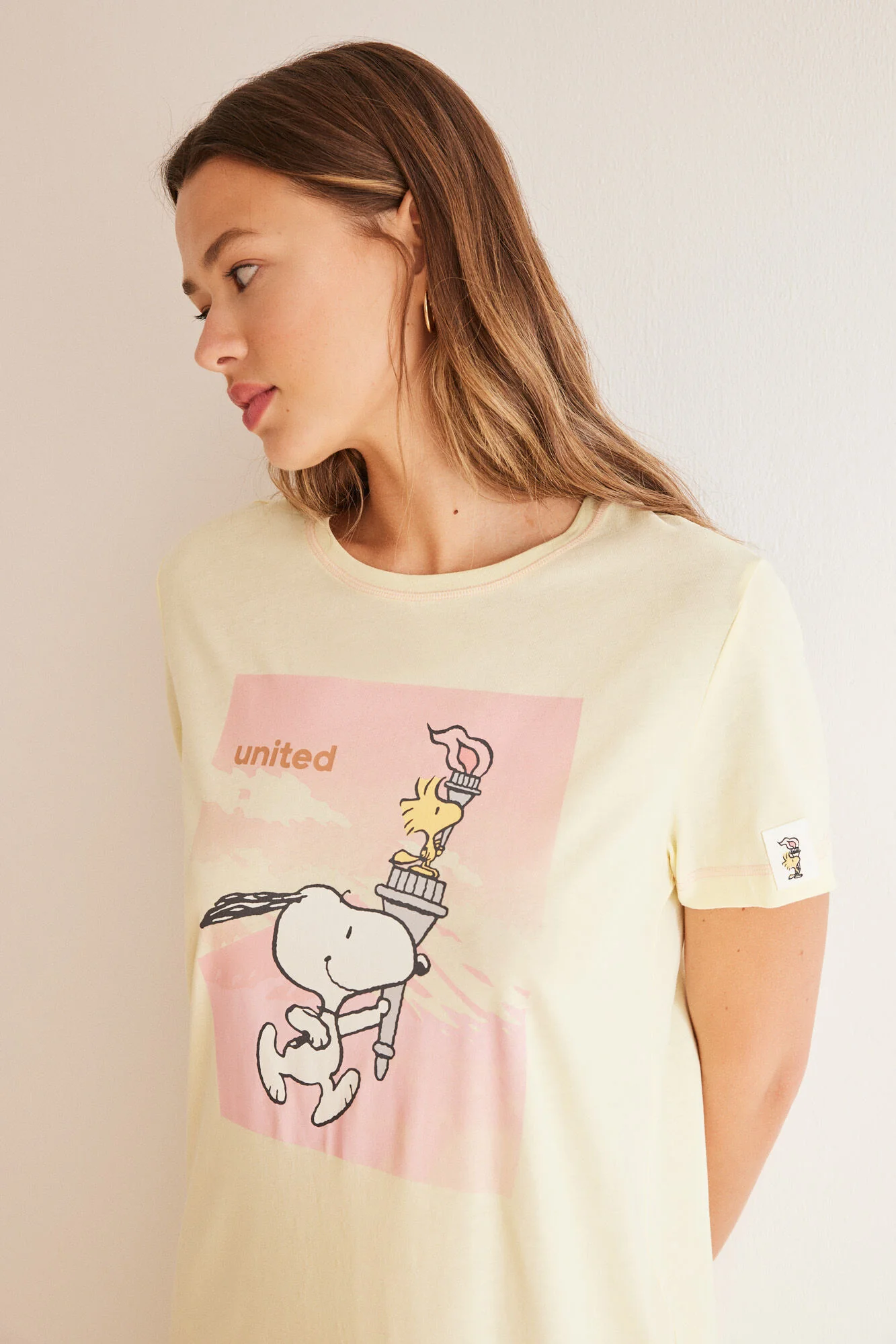 Yellow cotton Snoopy midi nightgown - Image 2