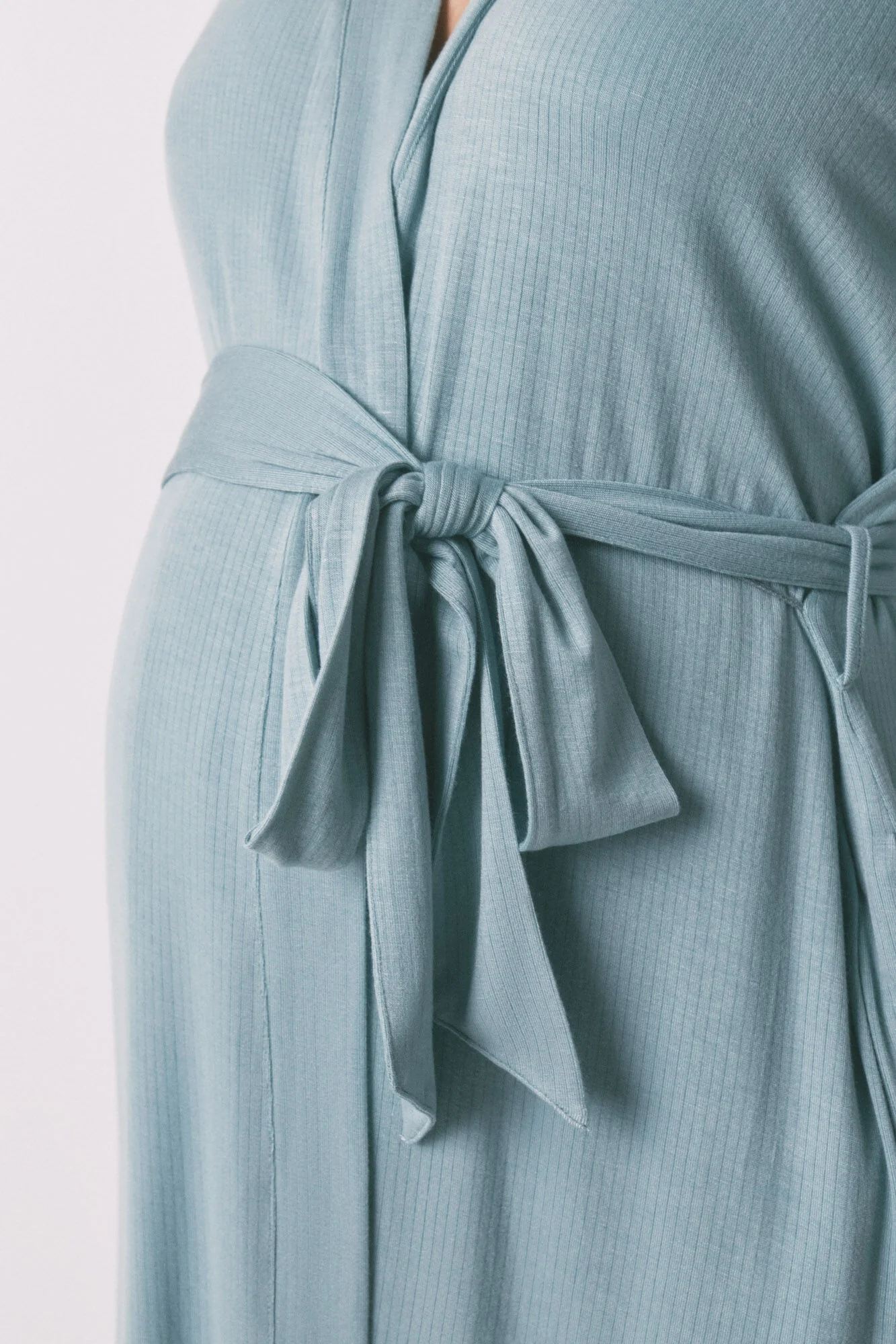 Green ribbed belt long robe maternity - Image 3
