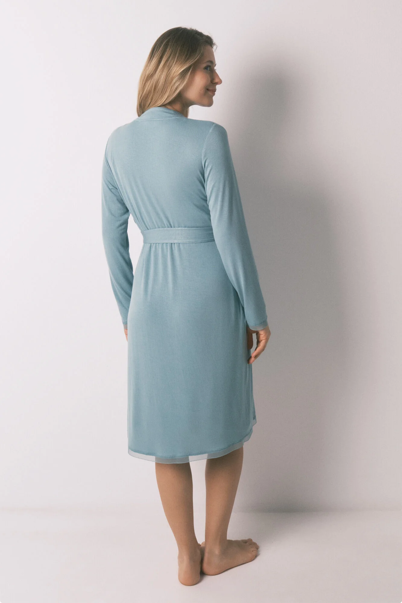 Green ribbed belt long robe maternity - Image 4