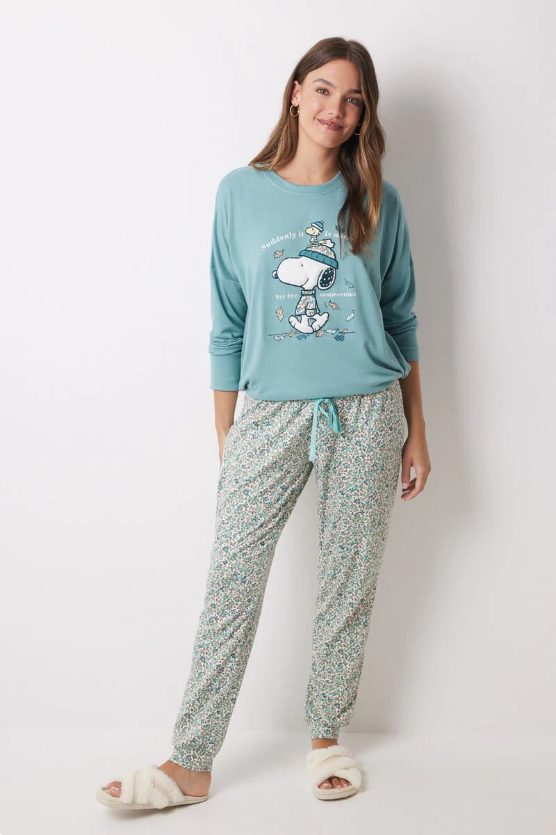 Snoopy green soft touch long pajamas - Image 2