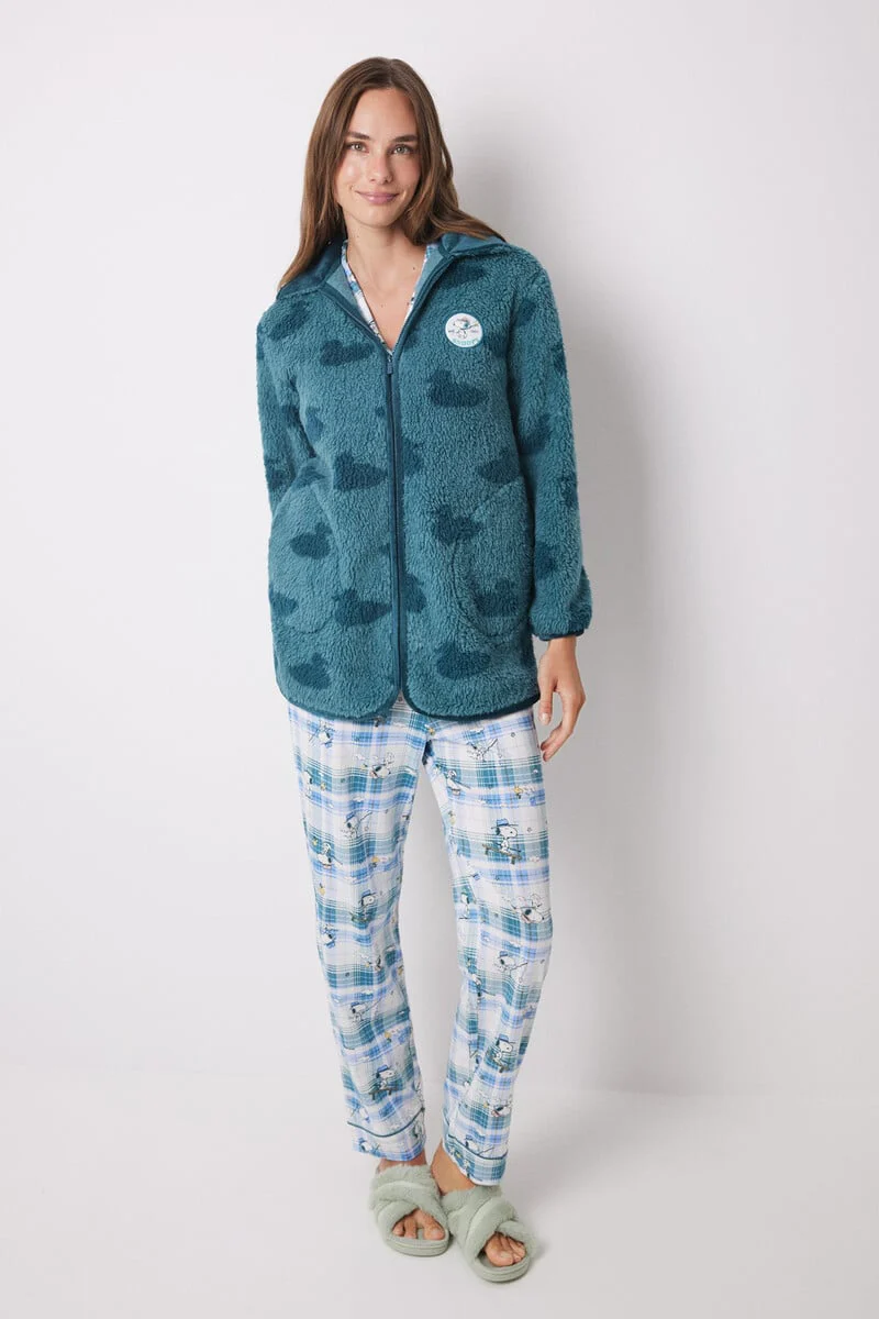 Short green faux shearling Snoopy robe - Image 6