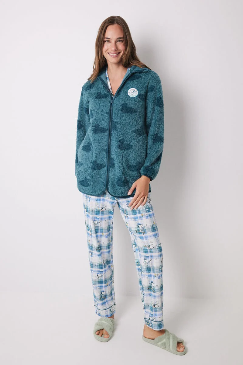 Short green faux shearling Snoopy robe - Image 7