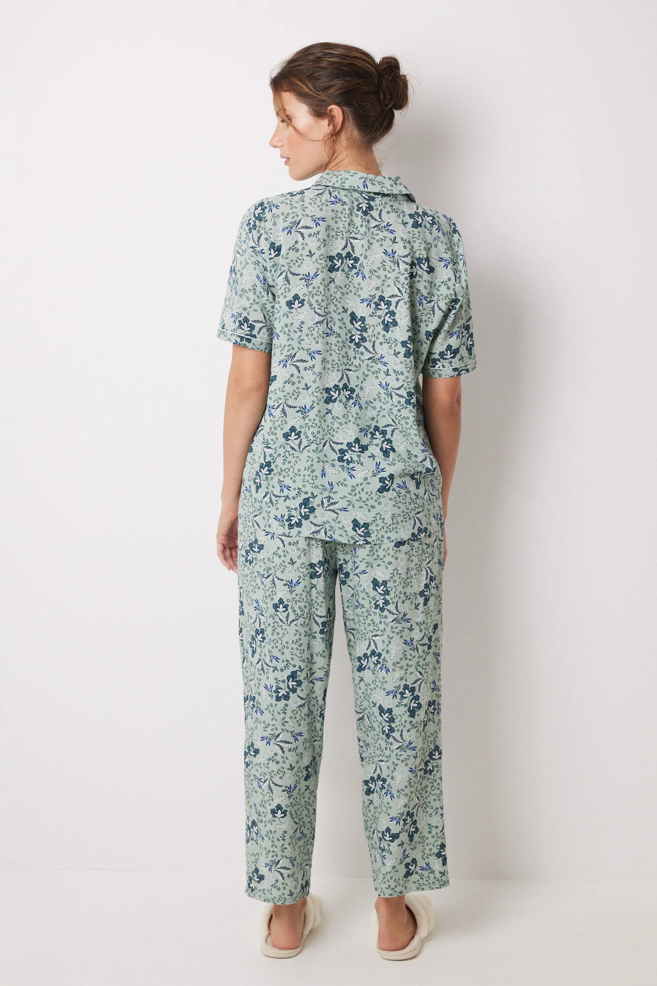Green floral viscose shirt pajamas - Image 2